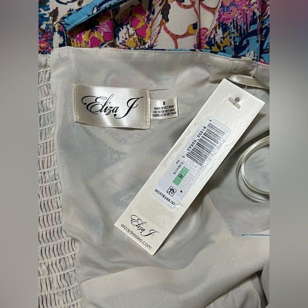 Eliza J 8 Sweetheart Tie Front Patchwork Print Crepe De Chine Maxi Dress Pockets - Picture 12 of 12